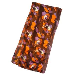 Retro Cejon Brown & Orange Floral Rectangle Neck Scarf